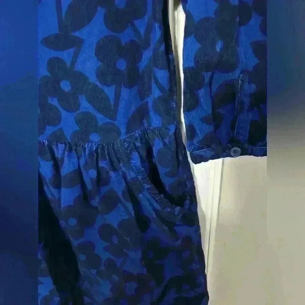 Hanna Andersson Girls Size 140 Corduroy Long Sleeve Navy/Blue Floral Dress - Picture 2 of 7